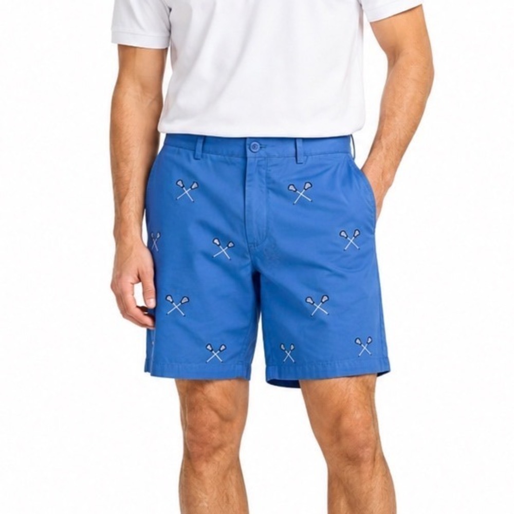 Vineyard Vines Mens 35 Blue Lacrosse Stick Embroidered Classic‎ Club Shorts NWT